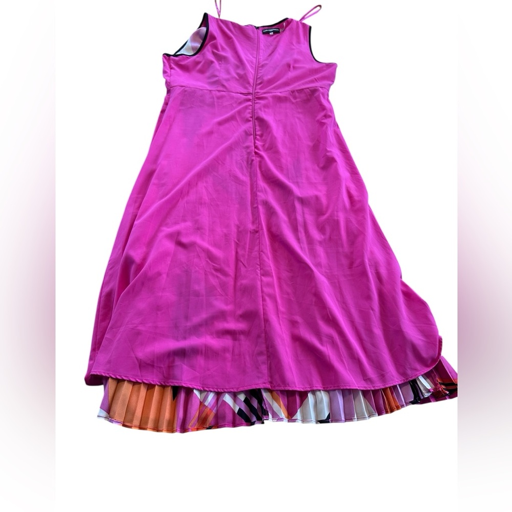 Karl Lagerfeld Paris Pleated Sleeveless Dress Pink Orange Geometric NWT 14 Bold - Picture 12 of 16